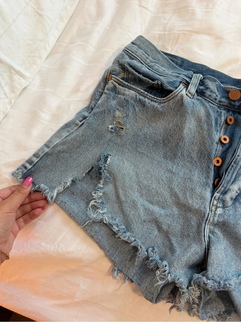 Blank NYC Light Blue Distressed Denim Shorts